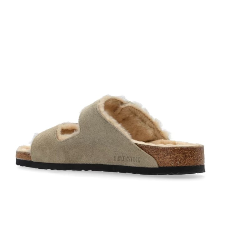 Sandalias Planas Birkenstock Arizona Shearlg Mujer Taupe