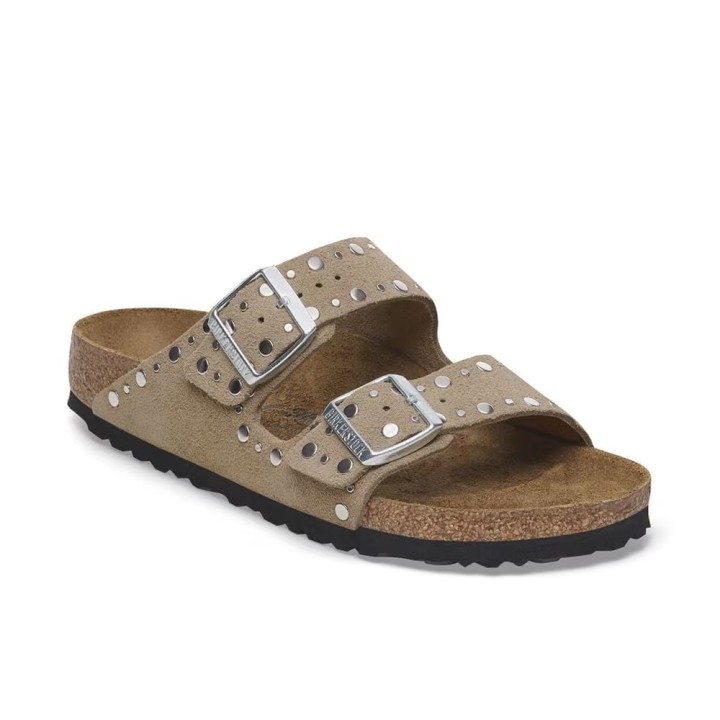Sandalias Planas Mujer Birkenstock Arizona Rivet Taupe