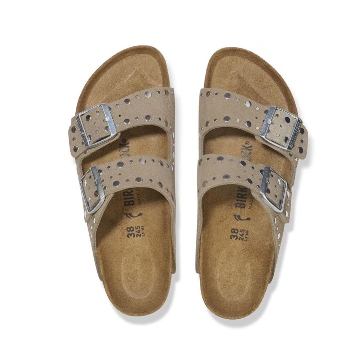 Sandalias Planas Mujer Birkenstock Arizona Rivet Taupe